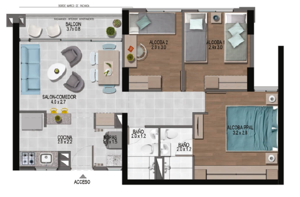 plano 62m Origen apartamentos Altos De Calasanz